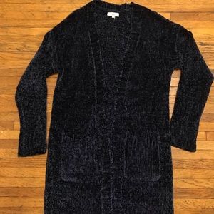 Navy Blue Chenille Long Cardigan